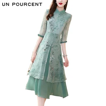 Kevadel 2021 Uus Hiina Stiilis Elegantne, Graatsiline Sifonki Kleit Naiste Slim-Fit Salenemisele Lai Daam, Vintage Kleit Pluss Suurus Kleit