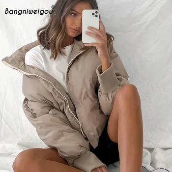 Bangniweigou Polster Puuvillane Mantel Naistele Paks Talve Jope Seista Krae Tahke Khaki Must 2020 Vabaaja Streetwear Soe Ülerõivad
