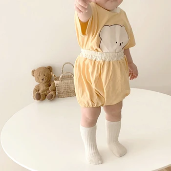 MILANCEL 2021 Suvel Uus Beebi Sobiks Armas Karu Prindi Tees ja Tahke lühikesed Püksid 2tk korea Imiku Komplekt Puuvill Väikelapse Riideid
