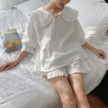 Suvel Naiste Lolita Princess Pajama Seab.Tops+Lühikesed Püksid.Vintage Daamid Tüdruku Keera Krae Pidžaamad komplekt.Sleepwear Siserõivad