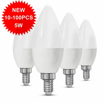 10TK-100TK E27 Led Küünal Pirn E14 LED Lamp Sise-Kerge AC220V-240V 5W LED-Lühter Soe Külm Valge Kodu Kaunistamiseks