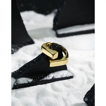 925 Sterling Hõbe Geometic Ristküliku Kallistada Kuld Isiksuse Reguleeritav Rõngas Peen Ehted Naistele Poole Elegantne Tarvikud