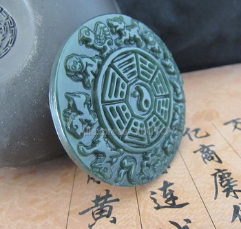 Ilus Looduslik Roheline HeTian Jade Nikerdatud Hiina Zodiac BaGua Õnnelik Ripats + Tasuta Köie Kaelakee Tõendi Trahvi Ehteid