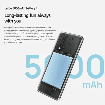 Algne Huawei P Smart 2021 4+128GB NFC 48 MP Quad Kaamera 5000mAh Aku 6.67 Frameless Screen Mobile Phones