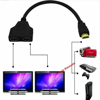 HDMI Splitter, 1 Sisend Meeste ja 2 Väljund Naine Port Kaabel Adapter Converter 1080P Converter Ühendage Kaabel Juhe ping