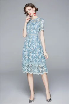 Elegantne Disainer Naiste Kleit Naine Suvel Seksikas Pitsiline Kleit Naine Büroo Poole Rüü Kõrge Kvaliteediga Sinine Casual Kleidid Vestidos