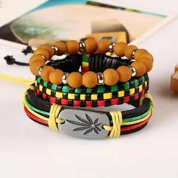 3tk Jamaica Nahast Weed Kanepi-Nöör Puuvillane Punutud Käevõrud Rasta Reggae Jeweley