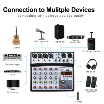 2021 Uus Traadita 6 Kanaliga Audio Mixer Kaasaskantav Mixing Console USB-Liides, helikaart 16 DSP Kaja 48V Phantom Power