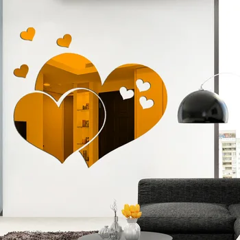 3D Peegel Armastus Südames Kleebised Kodu Kaunistamiseks Kaasaegse Pulm Magamistuba korea Decor isekleepuv Paneelid DIY elutuba Seina Art