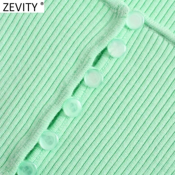 Zevity 2021 Naiste Vintage Ruut, Krae Õhuke, Lühike Roheline Kudum Kampsun Naiste Stiilne Suvel Õhuke Kardiganid Kärbitud Tops S718