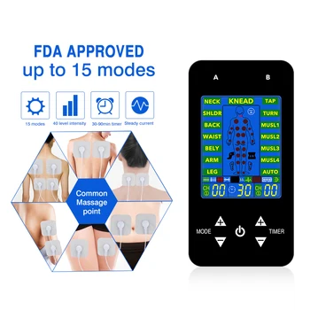 15 režiimid EMS Kümneid Nõelravi FDA 2 Kanalit Keha Massager Impulsi Lihaste Stimulaator Elektrood Padjad Digitaalse Ravi Valu