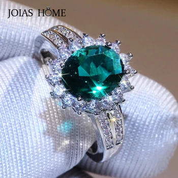 Joiashome klassikaline 925 Sterling Hõbe Sõrmus 8*10MM ovaalse kujuga smaragd Rõngad Ehted Naiste Pulm lubadus Pool kingitused