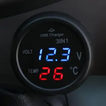 VODOOL Universaalne 3 in 1 12V 24V Auto Volt Meetri Auto LED Digitaalne Voltmeeter Näidik Termomeeter USB Laadija Pinge Meetri Uus