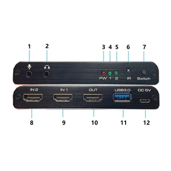 4Kp60 HDMI-USB3.0 Video Capture Dongle 2X1 videosalvestus-Box PC Mäng Live Streaming Video Recorder Mic in Audio Out
