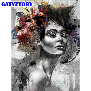 GATYZTORY DIY Värvimine Poolt Numbrid Komplektid 60x75cm Raam Must Ja Valge Tüdruk Pildi Number Kaasaegse Kodu Seina Artcraft Diy Kingitus