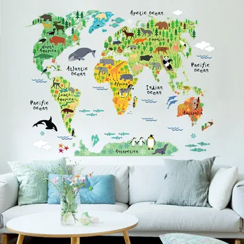 Värvikas loomade maailma kaart seina kleebised elutuba kodu, kaunistused pvc decal pannoo kunst 037 diy office lapsed toas seina art