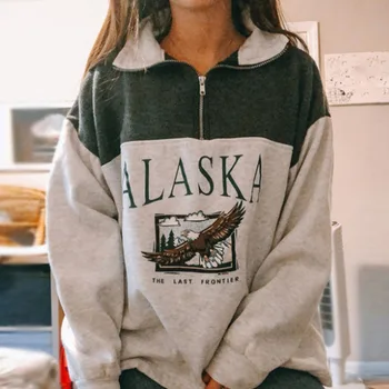 Vintage Mood Naiste Puuvillane Seista Krae Lukuga Alaska Kirja Trükkimine, Pikk Varrukas, Sviitrid Vabaaja Lahti Dressipluus 2021 Kuum