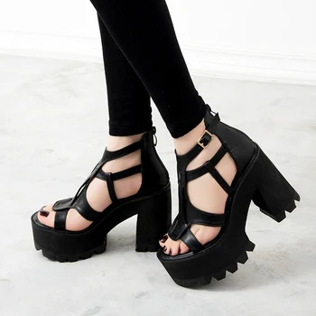 Gladiaator sandaalid naiste vabaaja kingad Kõrge Kontsaga mustad Sandaalid suvel sandalia salto alto sandaalid naiste platvorm punk Sandaalid