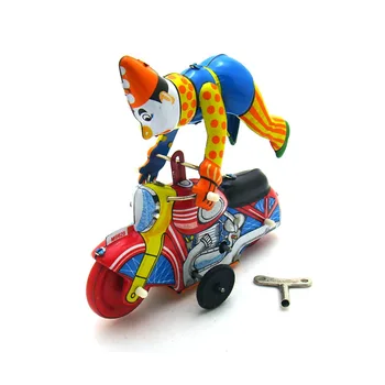 [Naljakas] Täiskasvanud Kollektsioon Retro likvideerida mänguasi Metallist Tina kloun kohta moroncycle näita akrobaatika Kellavärk mänguasi arvandmed vintage mänguasi
