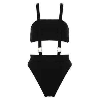 Ocstrade Ühes Tükis Sidemega Ujumistrikoo 2021 Uute Tulijate Suvel Naiste Must Seksikas Kõrge Vöökoht Supelrõivad Beachwear