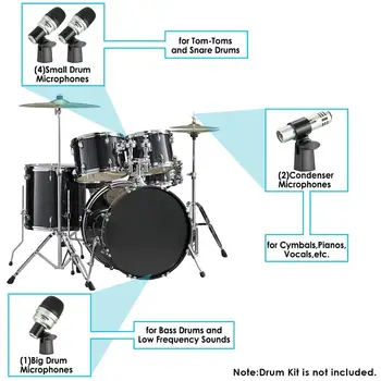 Neewer 7 Töö Traadiga Dünaamiline Drum Mic-Kit: Kick Bass,Ling&Taldrikutel Mikrofoni Komplekt -Täielik Keermega Klamber,Lisab,Mikrofoni Hoidik
