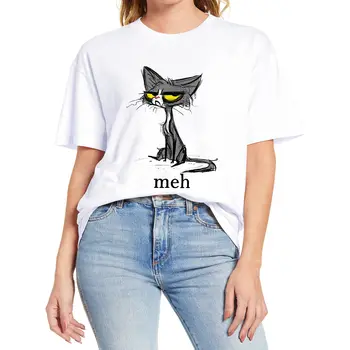 Naljakas Meh Siiami Kass Kingitus Kass, kes Armastavad Retro Unisex T-Särk Naiste Lühikesed Varrukad Tshirt Multikas Loomade Prindi Tops Tee