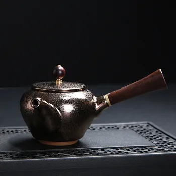 Uus Kivitooted Puidust Käepide Pool Teekann Hiina Antiik Leibkonna Tea Maker Tianmu Glasuur Kung Fu Tee Komplekt Keraamiline Ühe Poti Komplekt