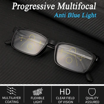 Uus Progressiivne Multifocal Lugemise Prillid Mehed Naised Bifocal Anti Sinise Valgusega Luup Presbyopic Prillid täiskaadris 1.0-4.0
