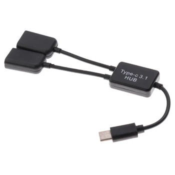 USB3.1 Tüüp C-Dual-USB 2.0 OTG Eest Hub Adapter Connector Kaabel, Must