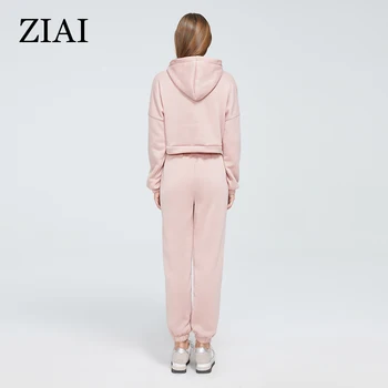 ZIAI 2021 UUS Naiste ülikond Kaks Tükki Set Vabaaja Tracksuit kõrge kvaliteedi roosa Mugavad Spordirõivad Liiga Püksid Lady DY05