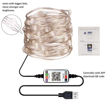 Bluetooth-App Kontrolli String Tuled USB LED Light String Lamp on Veekindel Väljas Haldjas Tuled Christmas Tree Teenetemärgi