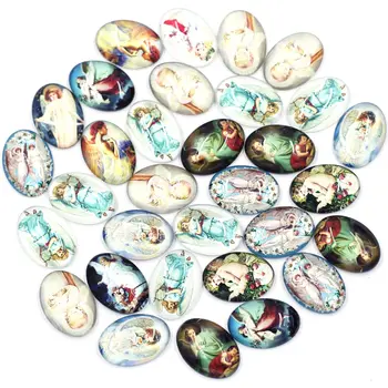 Cameos Cabochons Kaunistustest Ovaalne Segatud Ingel Mustrid Klaasist Kuppel Tihendid Külalisteraamatusse Teha 40x30mm 10tk