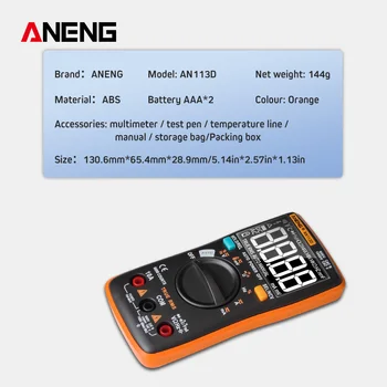 ANENG AN113D Digitaalne Multimeeter 6000 loeb elektri arvesti transistori tester Auto Helises AC/DC pinge protsessi-kalibraator