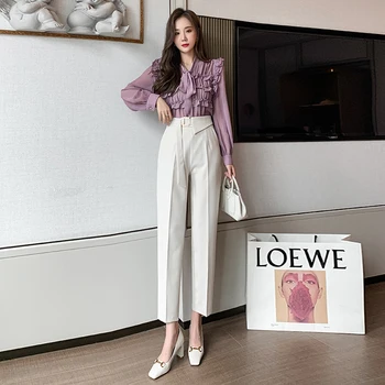 Lady Fashion Office Korea Ülikond Püksid Mood Naiste 2021 Kevad Sügis Vabaaja Püksid Naiste Kõrge Vöökoht Ametlik Püksid Q12