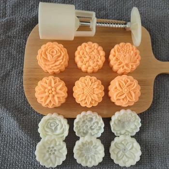 6tk/4tk Plastikust Korduvkasutatavad Mooncake Hallitusseened Küpsetamine Vahend DIY 3D Lille Kuju Festival Küpsise Kaunistada Köök Vidinaid