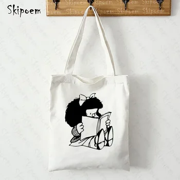 Mafalda Müüa Hästi Tassima Õla Lõuend Käekotid Kott Suure Mahutavusega Vintage Cartoon Kawaii Vabaaja Gooti Maali Käekotid