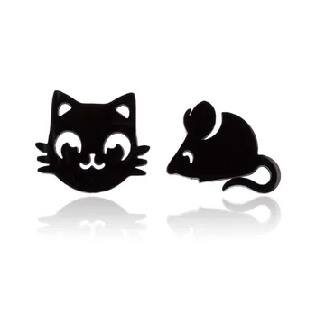 Korea versioon armas lihtne kassi ja hiire asümmeetriline kõrvarõngad armas kass roostevabast terasest kõrvarõngad daamid pop kõrvarõngad