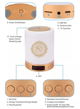 Bluetooth-Koraan Kõlar Touch Lamp Kaugjuhtimispuldi EID Kingitus Koju Juhtmeta Kaasaskantav Koraani MP3 Mängija, Värviline USB FM-Raadio