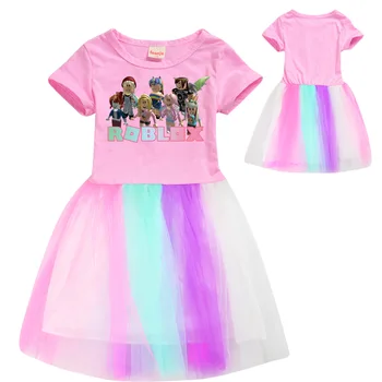 2021 Väikelapse Cosplay ROBLOXing Printsess kleit, Lapsed, Beebi Tüdruk Suvel vikerkaar Kleit lühikeste Varrukate Tahke Pool Casual Kleit Riided