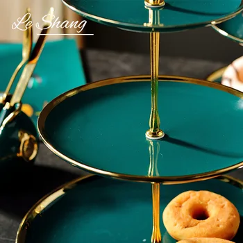 Loominguline Emerald Kolme Kihi Magustoit Plaat Vilja Salve Kuld Rim Õhtusöök Plaat Puu Omanik Candy Buffet Seista Kook Seista