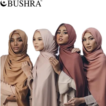 Bushra Plain Sifonki Abaya Satiin kapoti Malaisia Marli Silk Hijabs Õmblemine Dubai Sifonki pea sall headwraps naistele