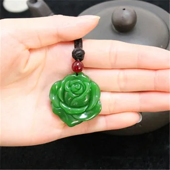 Looduslik Roheline Jade Rose Helmed Kaelakee Ripats Trossi Õnnelik Amulett Ehted Gemstone Kingitus