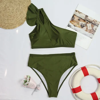 2021 Uus Push Up Bikinis Naiste Ujumistrikood, mis on Välja Lõigatud Supelrõivad Seksikas Roheline Biquini Micro ujumispüksid Ühe Õla Bikiinid Komplekti