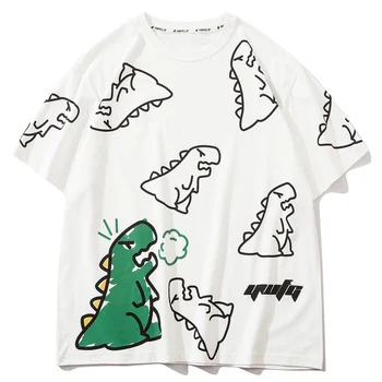 LACIBLE 2021 Suvel Tees Särgid Mens Harajuku Cartoon Dinosaurus Prindi Tshirts Cotton Fashion Vabaaja Lühikesed Varrukad Tees Tops Unisex