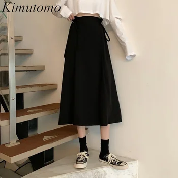 Kimutomo Stiilne Bow Lace Up Seelik 2021 Primavera Naiste Riided Korea Fashion Elegantne, Õrn, Rihm Kõrge Vöökoht Tahke Seelik