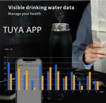 TUYA Smart Vee Pudel 24-tunni Isolatsioon Cup Joogivee Seire Ajastus Meeldetuletus High-End LCD Termosed Tassi