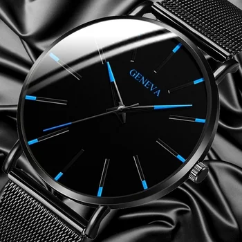 Genfi Mens Minimalistlik Ultra Õhuke Roostevabast Terasest Võre Vöö Vaadata Luksus Meeste Vaata Business Casual Quartz Watch Reloj Hombre