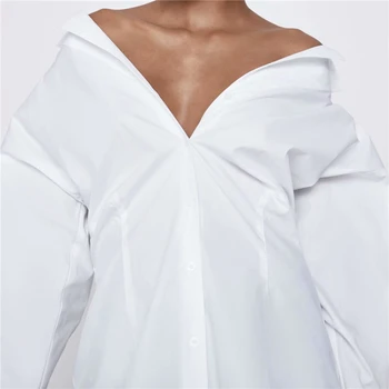 ZXQJ Elegantne Naiste Valge Poplin Särgid 2021 Mood Daamid, V-Kaeluse Tops Streetwear Naiste Stiilne Puuvillane Talje-Kontrollitud Pluusid