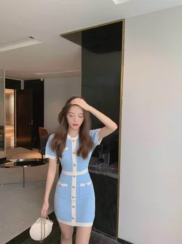 Nupp Kootud Kleit Bodycon Mini Korea Suvel Seksikas Pidu Elegantne Moda Feminina Ropa Mujer 2021 Riideid Maasika Kleit