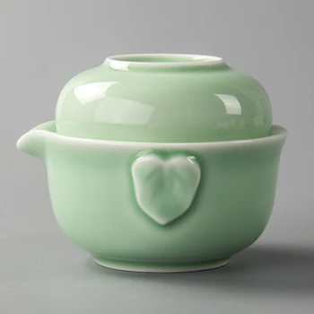Roheline Keraamiline Teekannud 1 Pott 1Cup Hiina Kaasaskantav Tee Travel Tee Set Kung Fu Teaset Käsitöö Kaasaskantav Teaware Set Drinkware